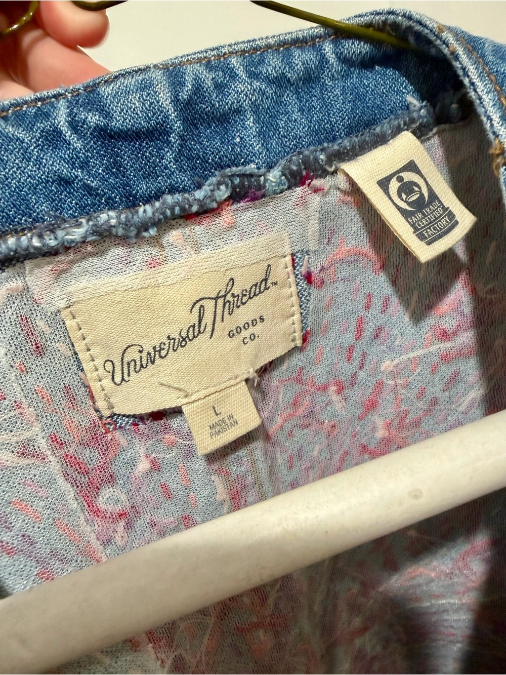 Universal Thread Blue Denim Vest with Pink & White Starburst Embroidery - Picture 4 of 4